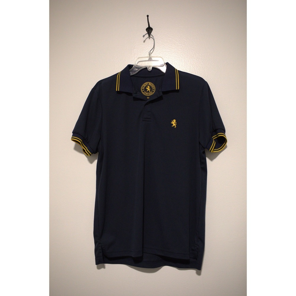 Albert Morris Comfort Mens Navy Blue Yellow Tipped Lion Logo Polo Shirt Size M